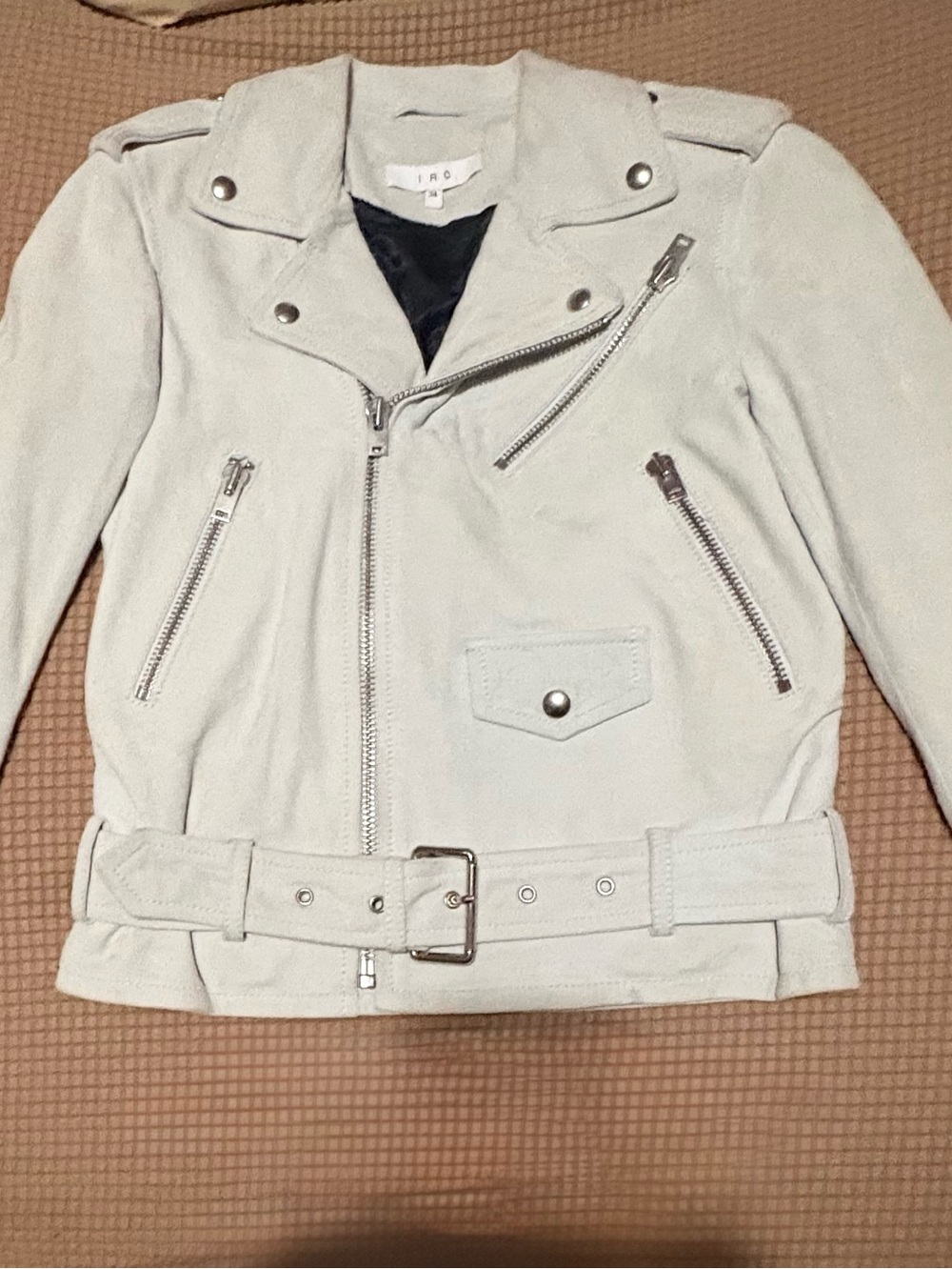 IRO Pale Gray Suede Biker Jacket with Belt